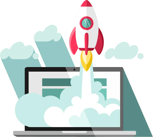 rocket flying from laptop